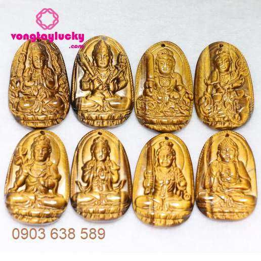 Mặt Phật bản mệnh đá mắt hổ 3x4cm