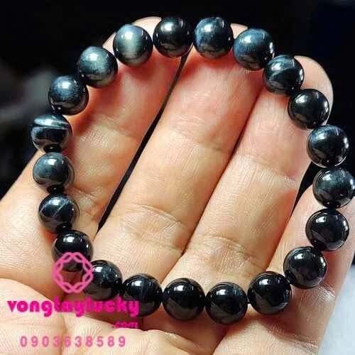 vòng tay đá mắt hổ, đá mắt hổ xanh dương đen, vòng tay mệnh thủy, đá mắt hổ xanh đen 8li, vòng tay nữ