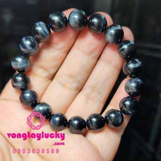 vòng tay đá mắt hổ, đá mắt hổ xanh dương đen, vòng tay mệnh thủy, đá mắt hổ xanh đen 8li, vòng tay nam nữ