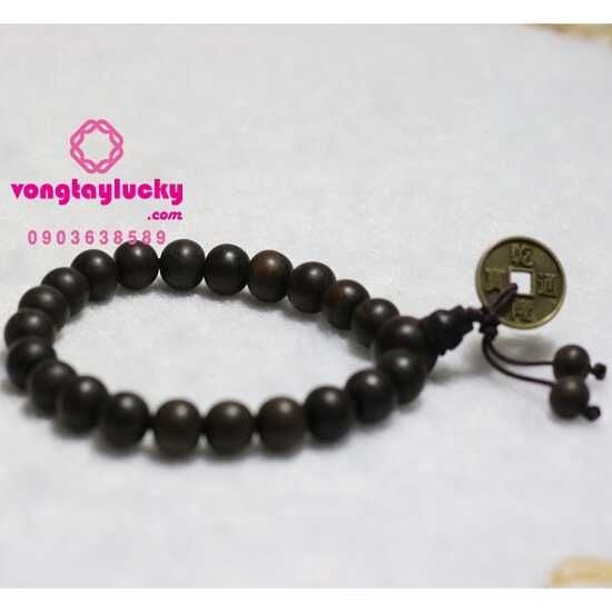 vòng đeo tay, vòng tay mệnh mộc, vòng tay mệnh thủy, chuỗi gỗ mun, vò ng tay nữ, gỗ mun phối đồ ng xu, gỗ mun mix đồng xu tài lộc