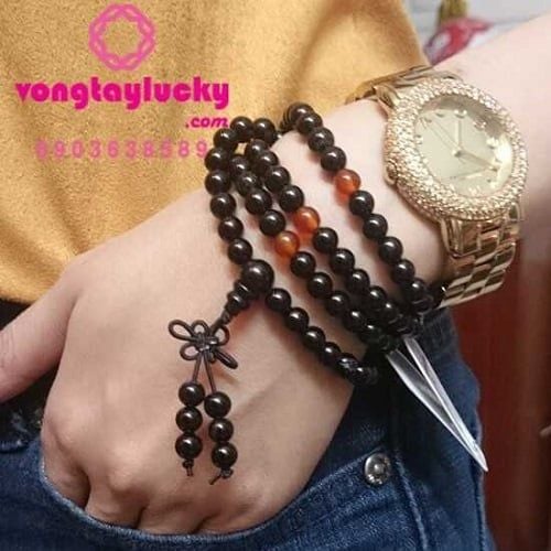Chuỗi 108 hạt mã não đen 6li quấn tay Vip