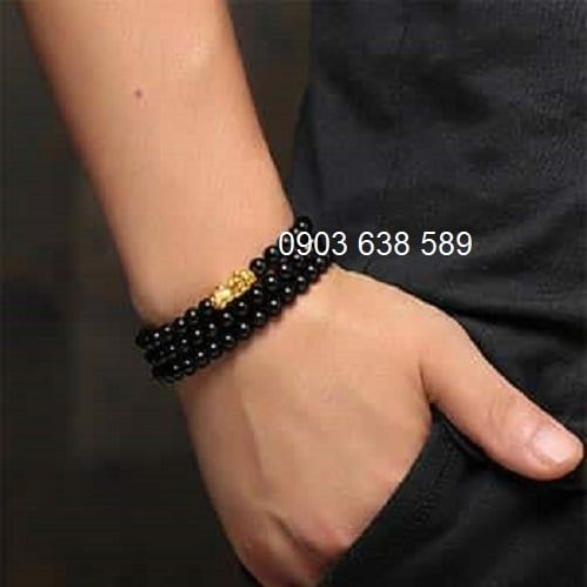 Set 3 vòng mã não đen 6li và tỳ hưu bạc Thái xi vàng cho Nam