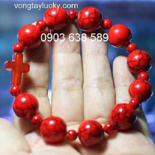 Chuỗi mân côi san hô đỏ 10li và 12li thán giá đá