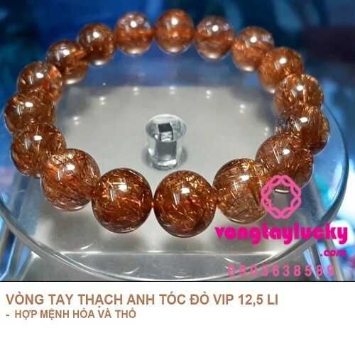 Vòng tay thạch anh tóc đỏ Vip cao cấp loại trong và kín lõi nhiều tóc 7A