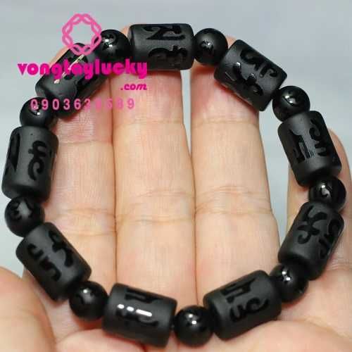 Vòng tay khắc kinh Phật đen mờ lu thống