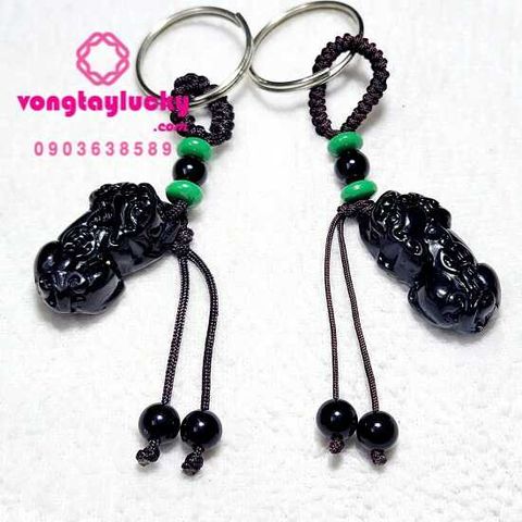 Vòng tay tỳ hưu cặp đôi thạch Anh đen thắt dây may mắn trừ tà thu hút tài lộc tỳ hưu 2 size 1.7x2.7cm và 1.5x2.5cm