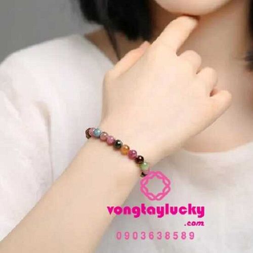 đá tourmaline đa sắc, vòng tay ngũ hành, vòng tay phong thủy, vòng tay tourmaline hợp tất cả các mệnh, đá thiên nhiên, tourmaline 6li