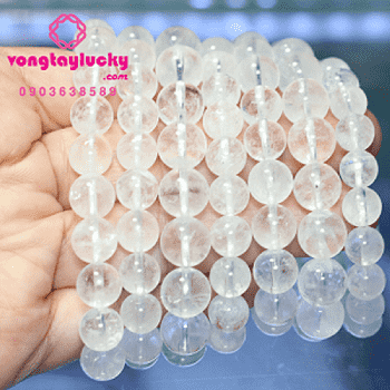 vòng tay mệnh kim, vòng tay thạch anh ưu linh trắng, vòng tay nữ , vòng tay đá phong thủy, vòng tay đá thạch anh