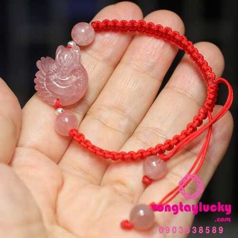vòng tay hồ ly thạch anh hồng, vòng tay đá phong thủy, vòng tay hồ ly thạch anh hồng tự nhiên, vòng tay đá phong thủy, vòng tay hồ ly têt dây, đá hồ ly, hồ ly 9 đuôi, công dụng hồ ly