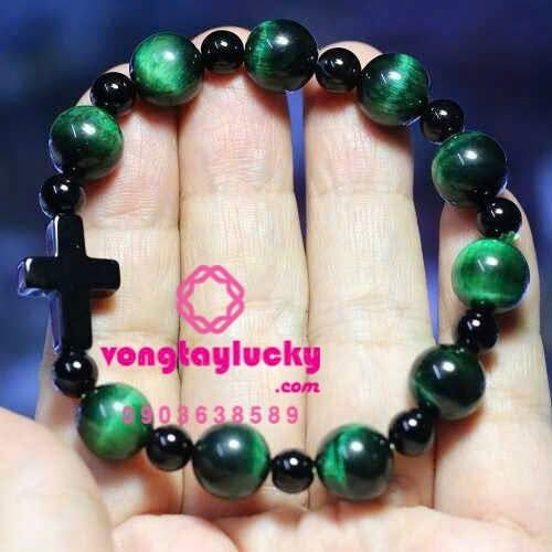 Chuỗi mân côi đá mắt hổ xanh lục