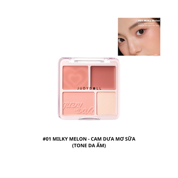 CT - Phấn Má Hồng & Bắt Sáng 2in1 Judydoll Blush & Highlight Palette 9g #01 Milky Melon