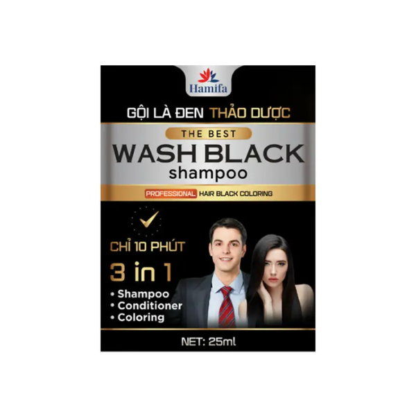 CT - Dầu Gội Nhuộm Đen 3in1 Hamifa A Washing Black Shampoo Gói 25ml