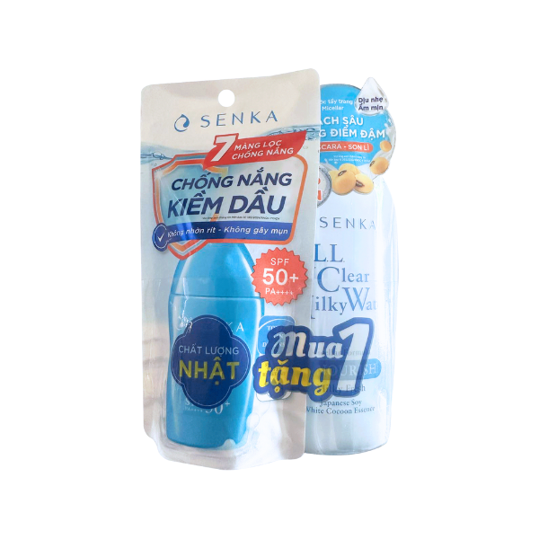 Sữa Chống Nắng Senka Perfect UV Milk SPF50+ PA++++ 40ml + Nước Sữa Tẩy Trang Senka All Clear Milky Water Nourish
