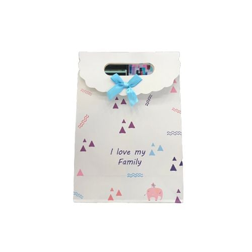 Túi Giấy Đựng Quà Có Nắp Đậy Nơ Xanh (19.4cm x 27cm x 6cm)