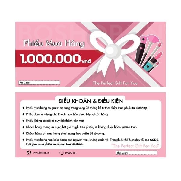 Discount Voucher Phiếu Mua Hàng BOSHOP Phiếu Mua Hàng 1.000.000 VNĐ Phiếu Mua Hàng 1.000.000 VNĐ