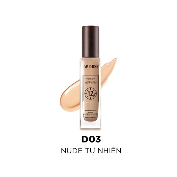 Kem Nền 12H Artmiss Illuminating Moist Liquid Foundation D03 40ml #Nude Tự Nhiên