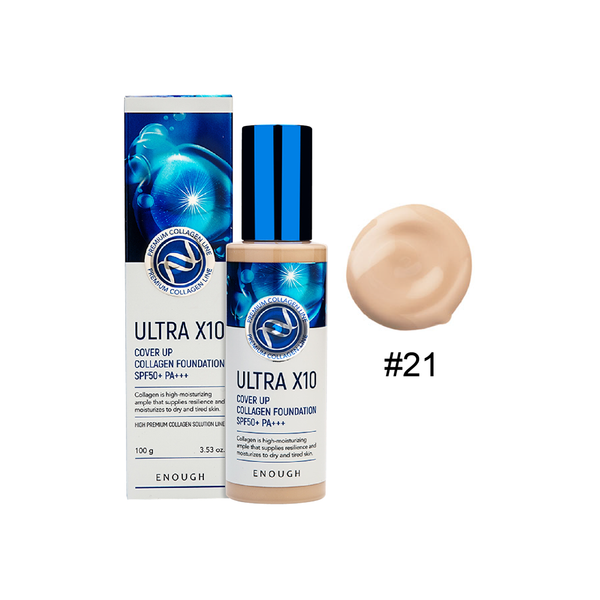 Kem Nền Che Phủ Cao Dưỡng Ẩm Enough Ultra X10 Cover Up Collagen Foundation SPF50+ PA+++ 100ml #21