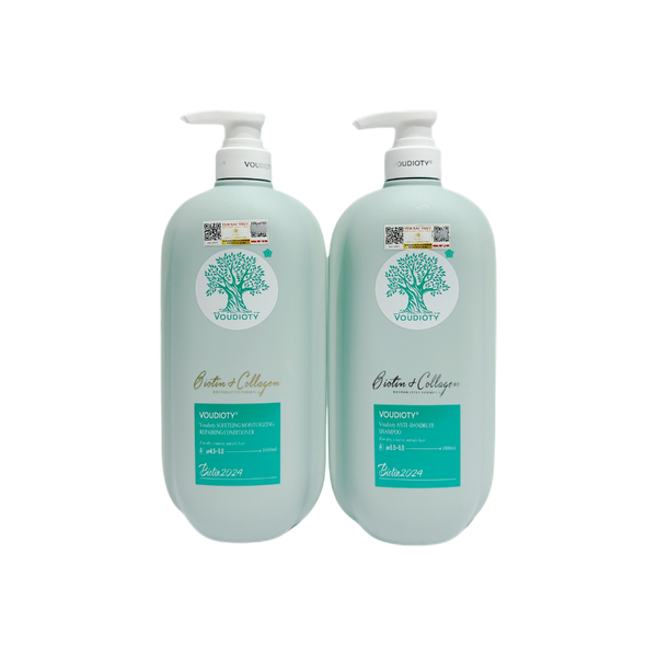 Bộ Dầu Gội Xả Phục Hồi, Trị Gàu Xanh Ngọc Biotin & Collagen Voudioty 1000mlx2