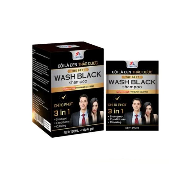 CT - Dầu Gội Nhuộm Đen 3in1 Hamifa A Washing Black Shampoo Hộp 6 Gói