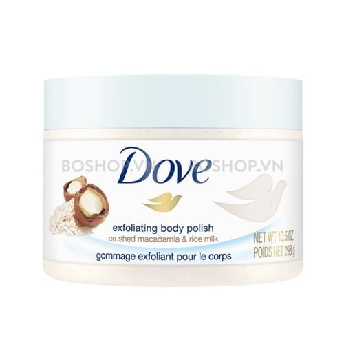 Kem Tẩy Tế Bào Chết Body Dove Exfoliating Body Crush Macadamia & Rice Milk 298g Bản Mỹ