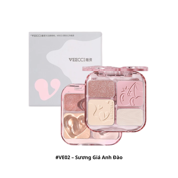 Phấn Má Hồng, Bắt Sáng & Tạo Khối 4in1 Veecci Pearlescent Highlight 9g #VE02 – Sương Giá Anh Đào