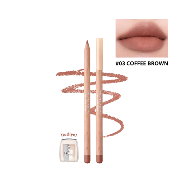 Chì Kẻ Viền Môi Clio Velvet Lip Pencil 1.45g #03 Coffee Brown (Kèm Gọt Chì)