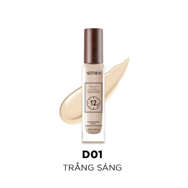 Kem Nền 12H Artmiss Illuminating Moist Liquid Foundation D01 40ml #Trắng Sáng