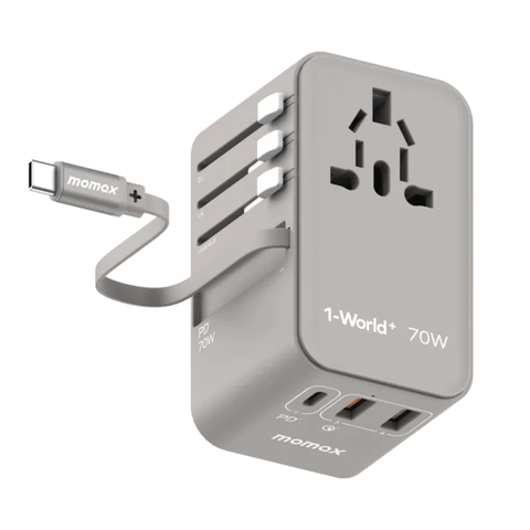 Momax UA18 – Bộ sạc du lịch Momax 1-World Universal 5-Port Travel GaN kèm cáp type C dài 65cm công suất 70W