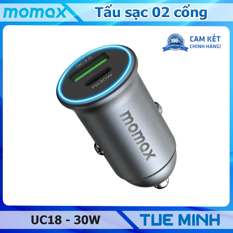 Momax UC18 – Tẩu sạc ô tô 2 cổng, công suất 30W