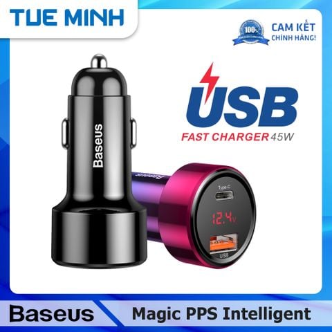 Sạc 02 cổng 45W USB A và Type C trên xe hơi Baseus Magic PPS Digital Display Intelligent Dual Quick Charge