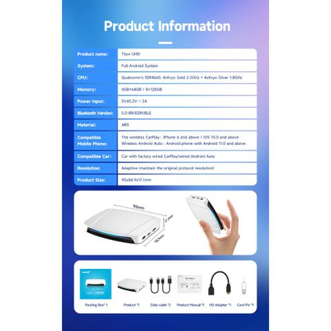 Android Box ô tô Carlinkit Tbox UHD - Android 13, SM6225