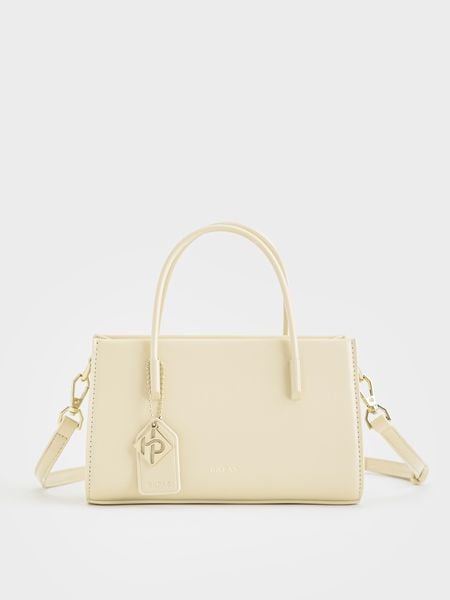 Túi Xách Tay Phủ Màu Tag Vuông Size 21 - Kem vàng