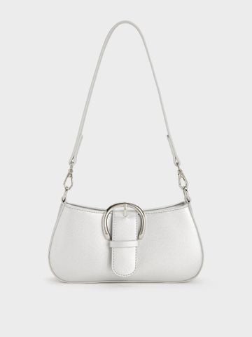 Túi Đeo Vai Khóa Tròn Da Mịn Size 21 - Bạc