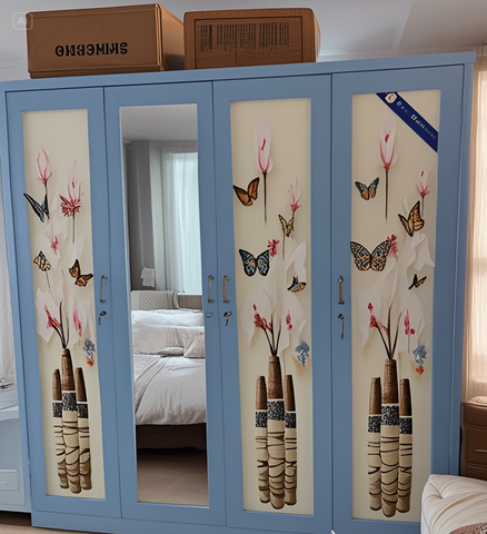 Tủ quần áo 4 cánh trơn, thường, 3D hàn liền