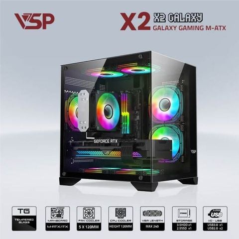  Case VSP Aquanaut X2 Galaxy M-ATX ( Đen/Black ) ( No Fan) 