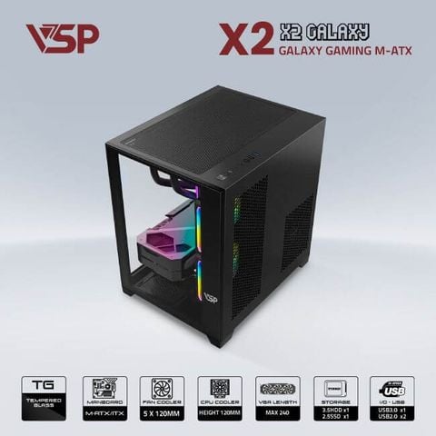  Case VSP Aquanaut X2 Galaxy M-ATX ( Đen/Black ) ( No Fan) 