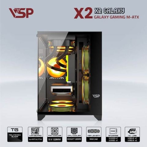  Case VSP Aquanaut X2 Galaxy M-ATX ( Đen/Black ) ( No Fan) 