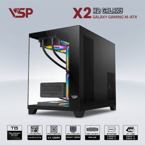  Case VSP Aquanaut X2 Galaxy M-ATX ( Đen/Black ) ( No Fan) 