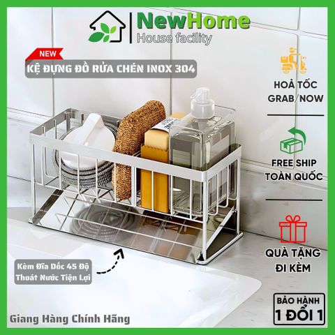 Kệ Đựng Đồ Rửa Chén Inox 304 Cao Cấp Kèm Đĩa Dốc 45 Độ Thoát Nước Tiện Lợi.