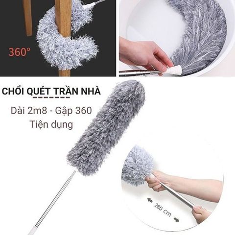 Chổi Quét Trần Rút Gọn Đa Năng - Chổi Quét Bụi Cán Rút Xoay 360 độ Vệ Sinh Nhà Cửa Tiện Lợi.