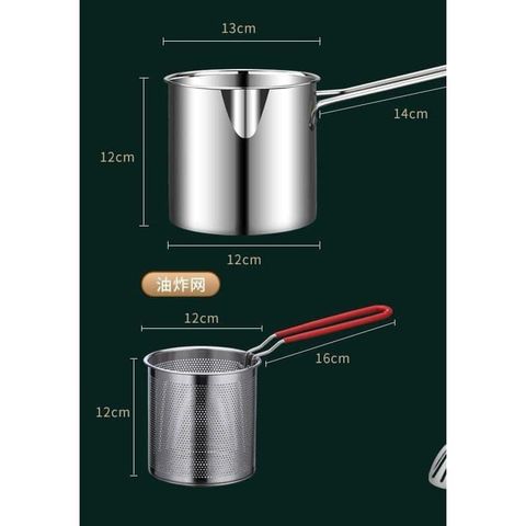 Nồi Chiên Ngập Dầu Mini Kèm Rổ Chiên Lọc Dầu Inox 2in1 Chống Rỉ - Nấu Được Bếp Từ 1200ml.