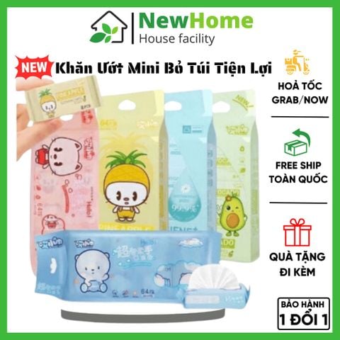 Bịch 8 Gói Khăn Giấy Ướt Mini Bỏ Túi Tiện Dụng Bằng Vải Không Dệt Cao Cấp (64 khăn)
