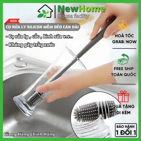 Cọ Rửa Ly Silicon Mềm Dẻo Cán Dài, Vệ Sinh Ly, Cốc, Bình Sữa Hiệu Quả - Không Gây Trầy Xước.