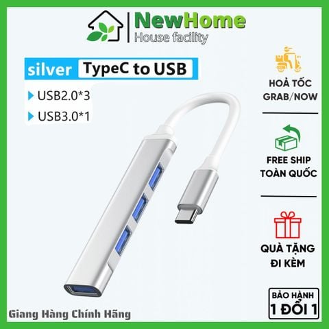Bộ Chia Cổng Type-C ra 4 Cổng USB - A Hợp Kim Nhôm Tốc Độ Cao Cho Laptop và Điện Thoại