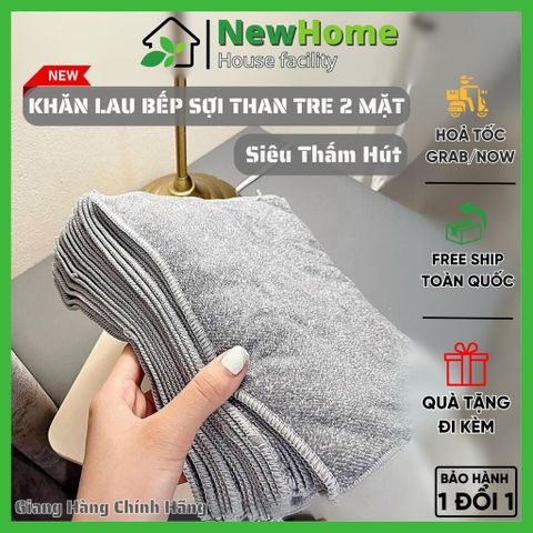 Khăn Lau Bếp Sợi Than Tre 2 Mặt Đa Năng Siêu Thấm Hút Lau Sạch Mọi Vết Dơ - Dầu Mỡ.