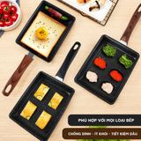 Chảo Chống Dính Vuông Đáy Từ Cán Gỗ Cao Cấp Chiên Trứng Cuộn Dùng Cho Mọi Loại Bếp.
