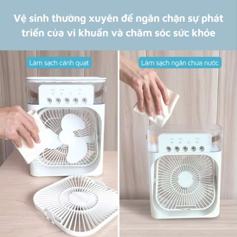 Quạt Hơi Nước Phun Sương Mini 600ml Thiết Kế 5 Vòi Phun Sương Tích Hợp Đèn Ngủ.