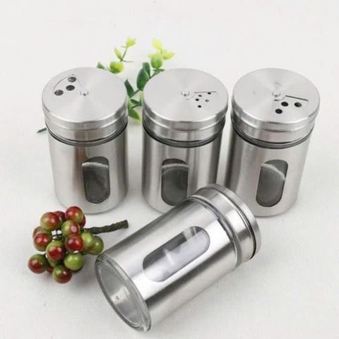 Hũ Đựng Gia Vị, Đựng Tăm Bằng Thủy Tinh Bọc Inox Cao Cấp Sang Trọng Tiện Dụng.
