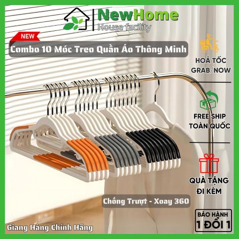 Combo 10 Móc Treo Quần Áo Chống Trượt Xoay 360 Đa Năng Chất Liệu Cao Cấp Bền Bỉ Chịu Lực.