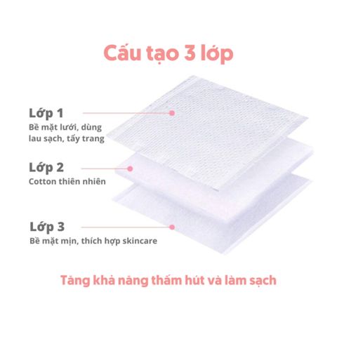 Bông Tẩy Trang Cotton Hai Mặt Dùng Một Lần 3 Lớp Siêu Mềm Hàng Nhập Khẩu [Set 222 Miếng]